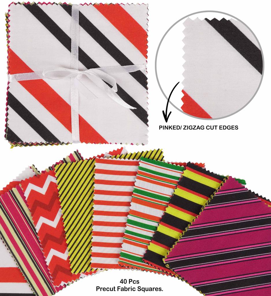 Soimoi Stripes Print Precut 5-inch Cotton Fabric Quilting Squares Charm Pack DIY Patchwork Sewing Craft