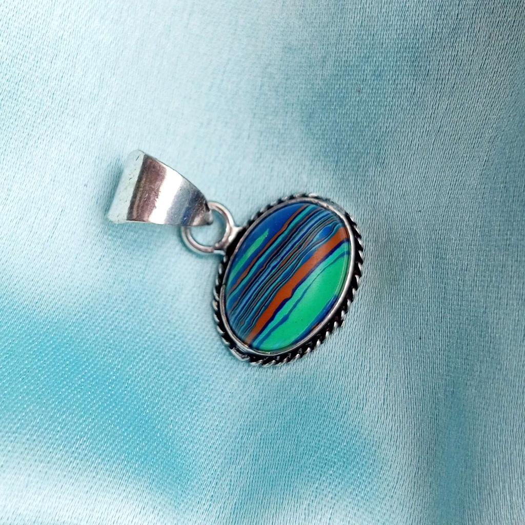 Rainbow Calsilica Gemstone 925 Sterling Silver Plated Oval Pendant Jewelry NST-J2H29489