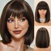 Short Straight Brown Bob Wig with Bangs for Women Synthetic Heat Resistant Fiber Cosplay Daily Wear Shoulder Length Wig