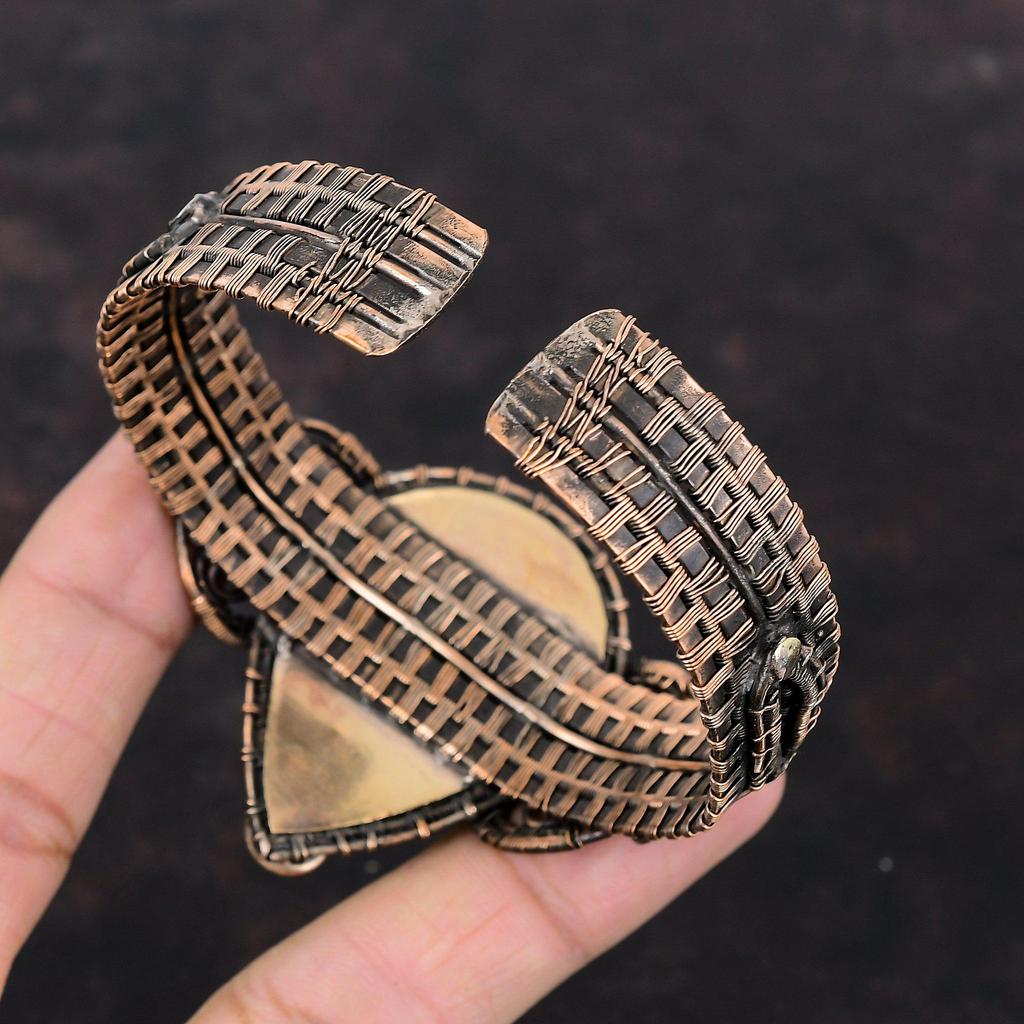 White Carved Bone Face Cuff Bracelet Copper Wire Wrapped Gemstone Bangle Adjustable Cuff Bracelet Moonstone Bangle Handmade Copper Jewelry