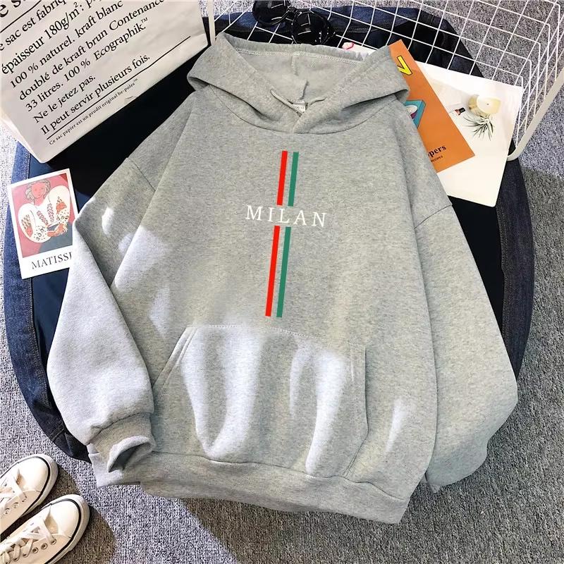 2025 Hot Sale Woman Milan Print Hoodies Urban Casual Fashion Hooded Long Sleeve Pullover Female Home Outdoor Comfort Sweatshirts
