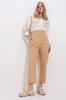 Women's Trousers New Season Fashion Camel 3-Pocket Gabardine Trousers with Elastic Waist and Stitching On the Front