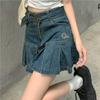 Kawaii Girl Denim Skirt Womens Pleated Skirt Y2k Fashion Casual College Style High Waist Slim Goth Mini A Word Short Skirt
