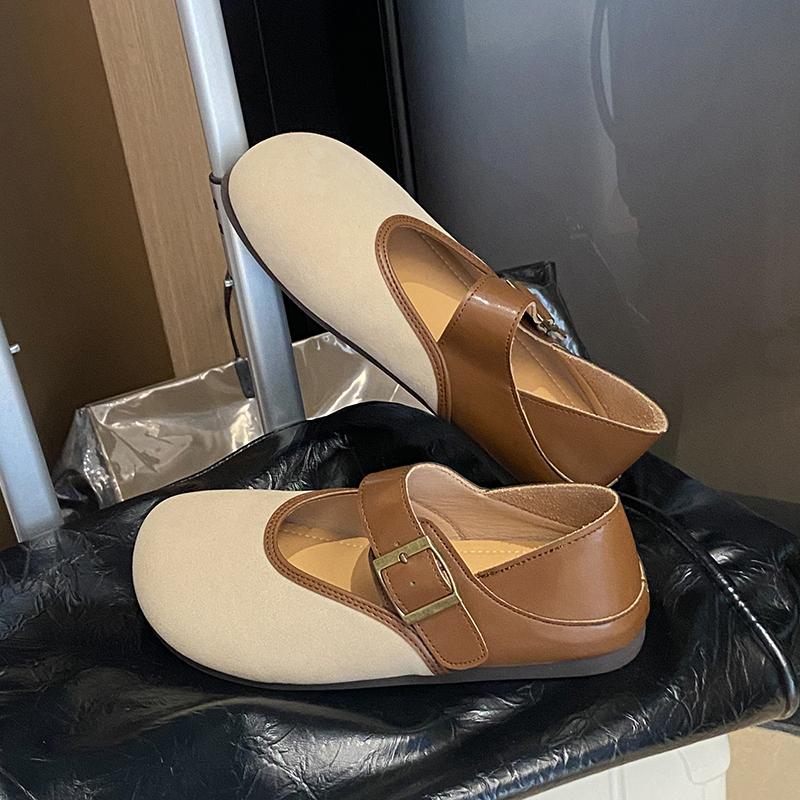 Women's Multi-color Mary Jane Shoes with Non Slip Soft Soles Woman Spring and Autumn Outdoor Frosted Leather Flats