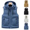 Men's Winter Trend Wear Loose Thick Down Cotton Clip Multi-pocket Solid Color Casual Hooded Vest Coat