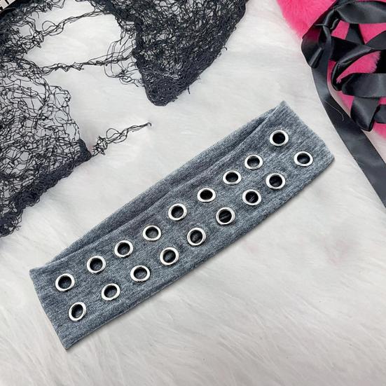 Headband Punk Style Rock Air-eye Decor Hair Band Elastic Fabric Eyelets Punk Headwrap Hair Accessory