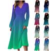 Women's Autumn And Winter Casual Fashion V-neck Long Sleeve Gradient Print Long Dress