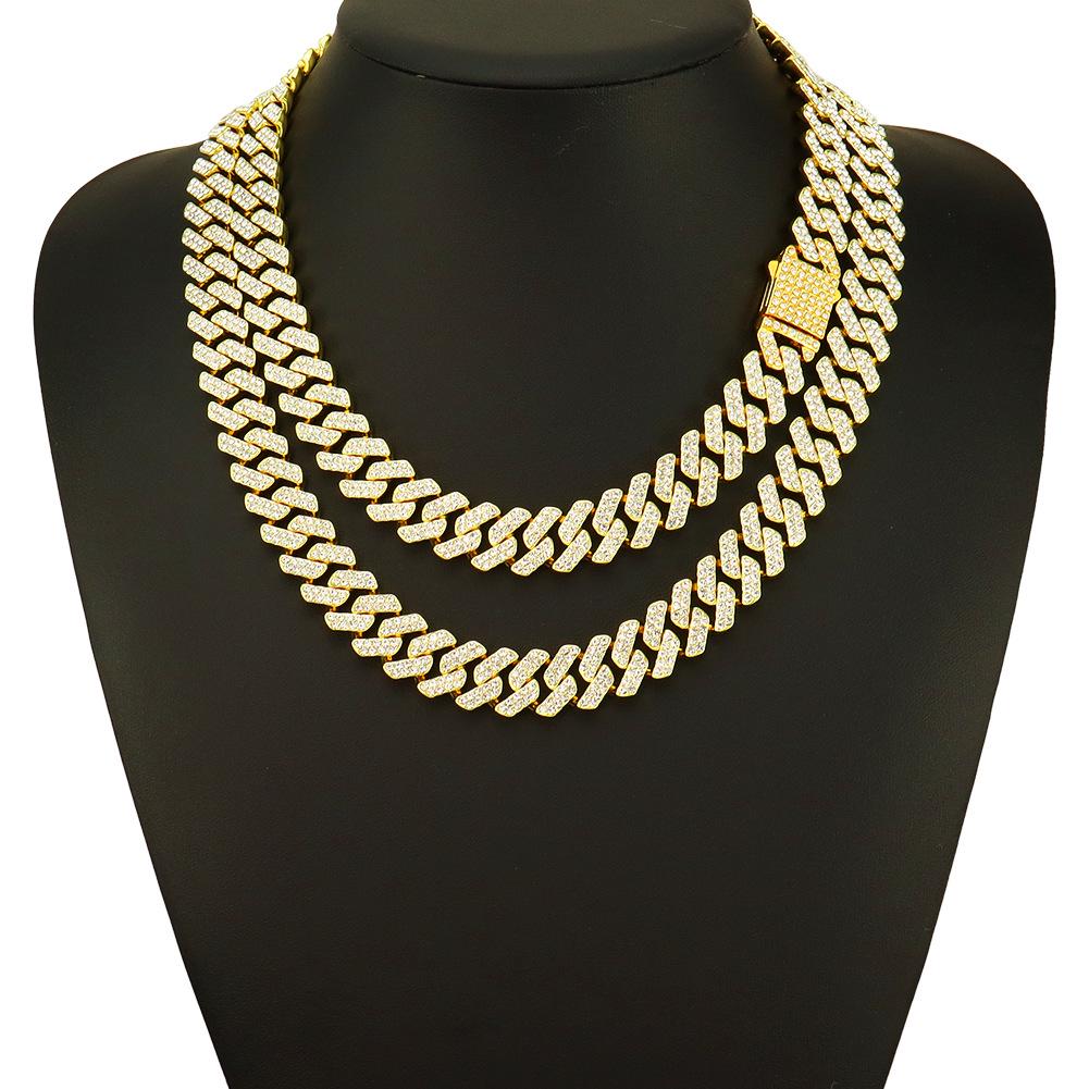 15mm Diamond Rhombus Cuban Chain with Butterfly Clasp - Trendy Hip Hop Choker Necklace