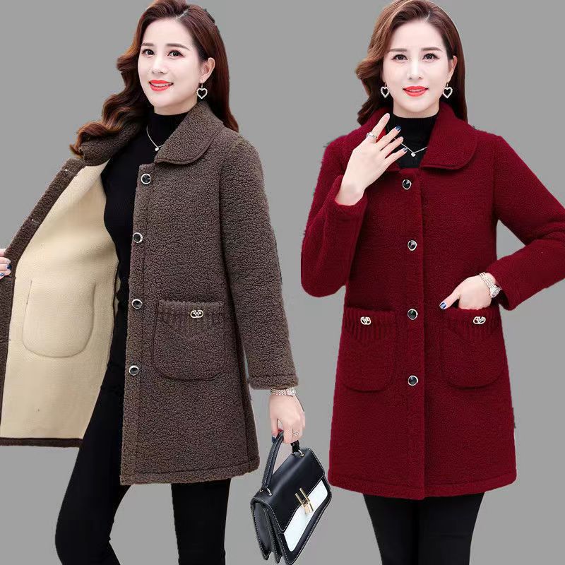 Women's Fleece Thickened Coat Winter Mid-length Coat