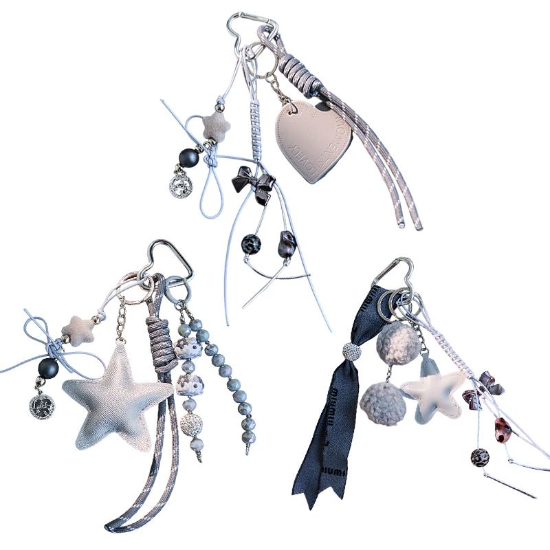 Y2K Star Heart Leather Bag Pendant Keychain Ins Style Girly Keyring Car Key Holder Backpack Hanging Decoration Key Accessories