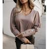 Autumn Fashion Long Sleeved Button Solid Color V-neck Shirt Top for Women Blouses & Shirts