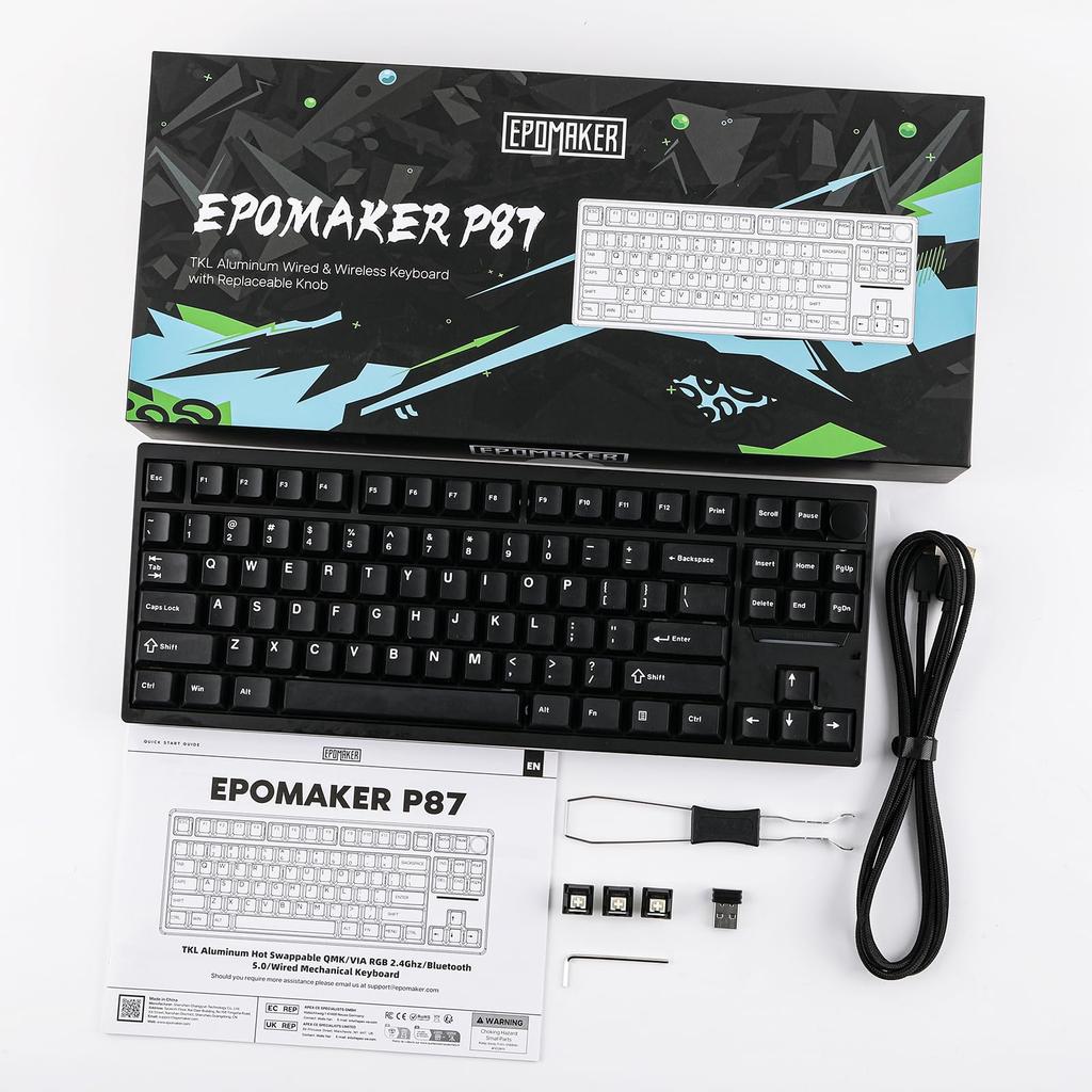 EPOMAKER P87 TKL Aluminum Wireless Gaming CNC Metal RGB Technical Standards Certification Zebra Keyboard, QMK/VIA Programmable, 87%