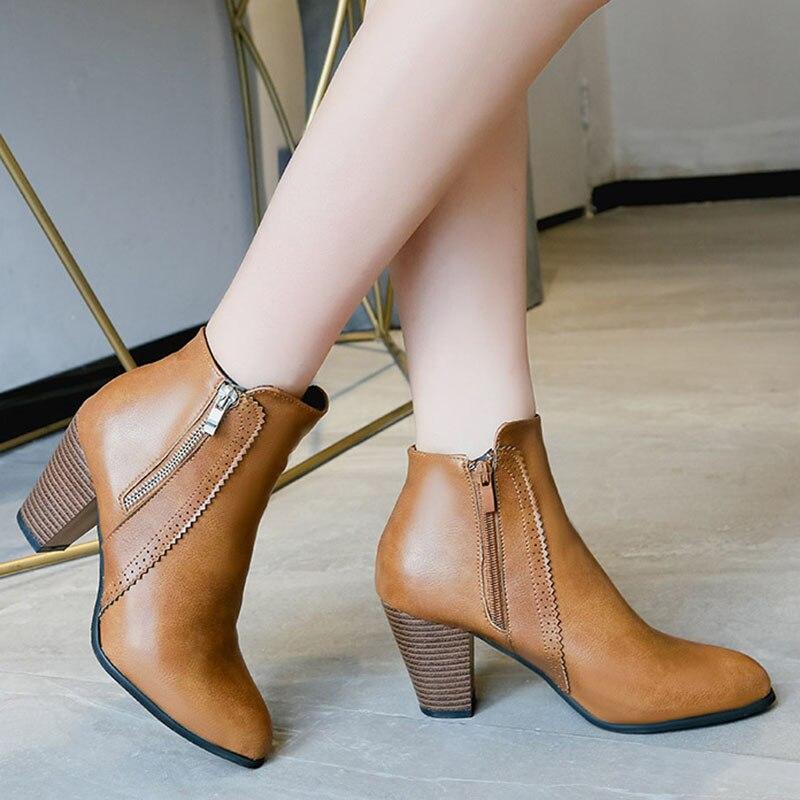 Women Autumn Ankle Boots Heeled Shoes Fashion Ladies High Heels Boots Brand Women Square Heel 8cm