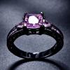 1 Pc Black Golden Color Princess Cut Pink Stone CZ Claw Rings Wedding Band Jewelry Valentine's Day Gifts