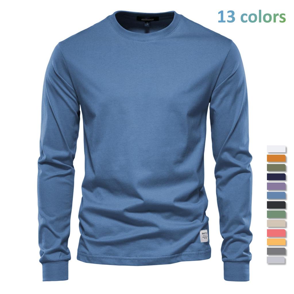 TrendHub Solid Color Cotton T Shirt Men Casual O-neck Long Sleeved Mens Tshirts Spring Autumn High Quality Basic T-shirt Male