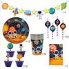 Cartoon Universe Space Astronaut Theme Party Festive Decor Paper Plates Cups Banner Tablecloth Straws