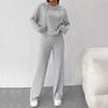2 Pcs/Set Women Hoodie Pants Suit Drawstring Thread Long Sleeves Solid Color