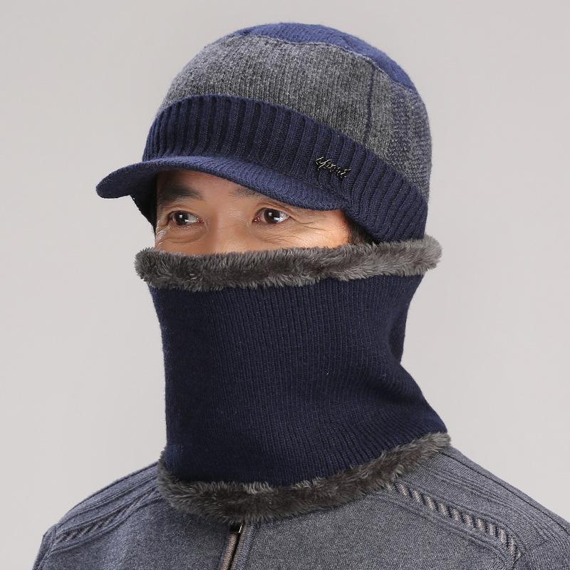 Winter Knitted Wool Hat & Scarf Set for Men & Women - Warm, Thick, Ear Protection, Ideal for Middle-aged & Elderly.