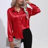 Spring Autumn Satin Blouse Imitation Silk Long Sleeve Shirt for Women's Plus Size Loose Tops