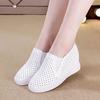 100% Genuine Leather Shoes Women Sneakers Woman Height Increasing Shoes Summer Holes Flat Platform White Shoes