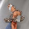 Fashion Ladies Shoes On Offer 2025 Summer New Open Toe Slippers Women Outdoor Casual Crystal Leopard Flat with Plus Size Women's Sandals