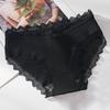 Women Underpants Thread Mid Waist Lace Edge Solid Color Elastic Cotton Crotch Moisture-wicking Stretchy Daily Wear Briefs Sport Panties