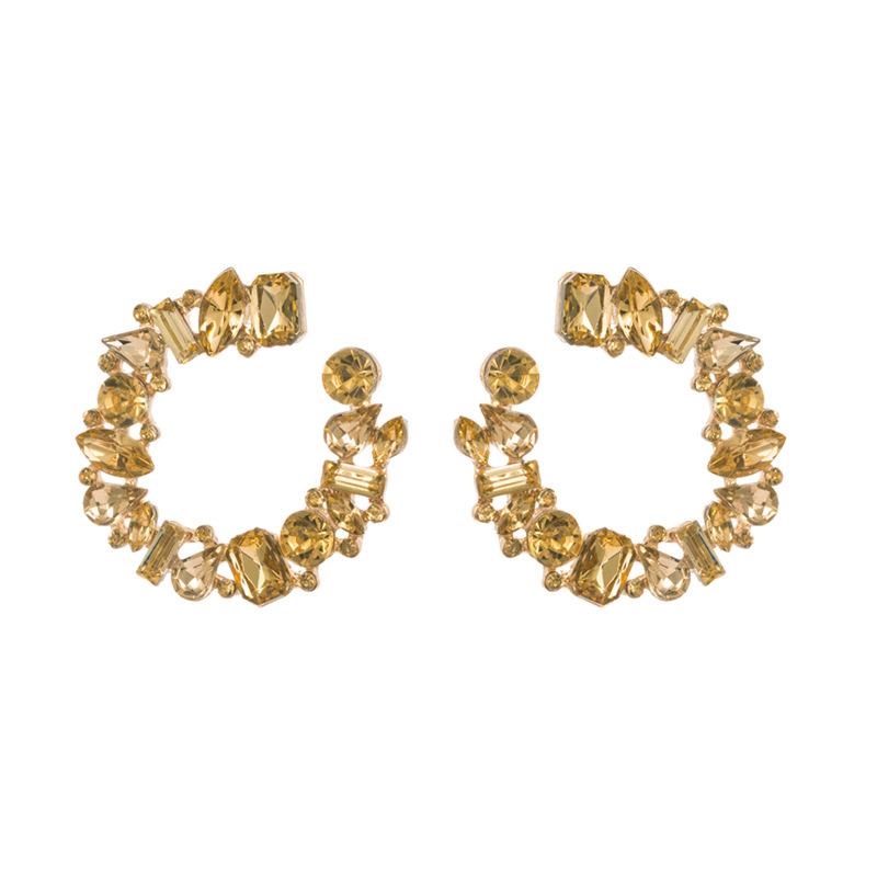Women's Hoop Earrings Exaggerate Temperament Gold Plated Colored Crystal C Shaped Series Simple Premium Earrings