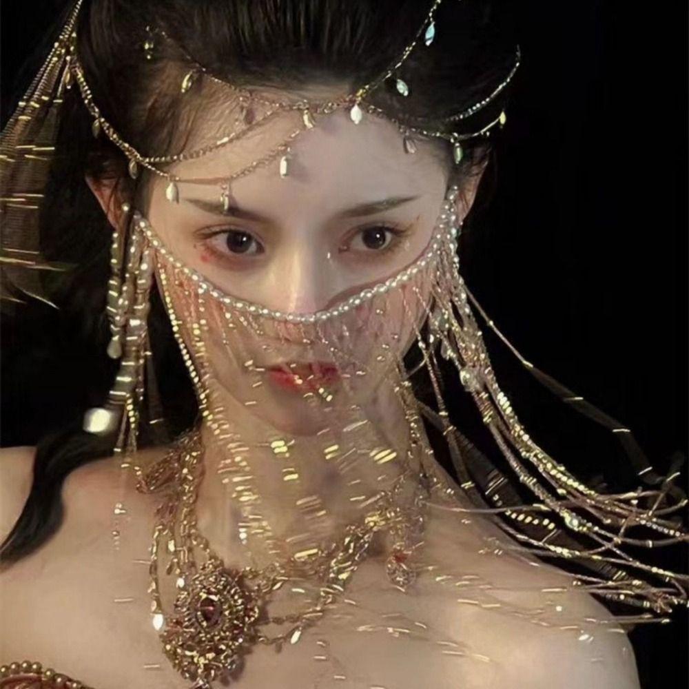 Pearl Hanfu Face Chain Tassel Mysterious Veil Personality Golden Fairy Mask Men