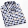 Pure Cotton Long Sleeve Office Men Plaid Shirts Button Collar for Business Checked Design Comfortable Male Clothing with Chest Pocket