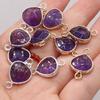 1Pc, Energy Natural Stone Amethyst Connector, Reiki Healing Purple Crystal Pendant Charms Heart Connectors for Jewelry Making DIY Necklace Accessories