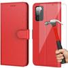 Protective Case - PROSHOP - for Samsung A03S - Red Leather Effect - Shockproof - 360 Degree - 2 Tempered Glass