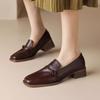 Classic Loafers Women Genuine Cow  Square Toe Pumps Slip-on Retro Lady Casual Cozy Shoes Handmade 2025