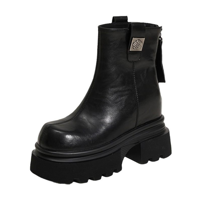 Martin Boots Women's 2025 Winter New Versatile Fashion Boots Velvet Warm Thin Boots Thick Sole Inner Height Increase Short Boots