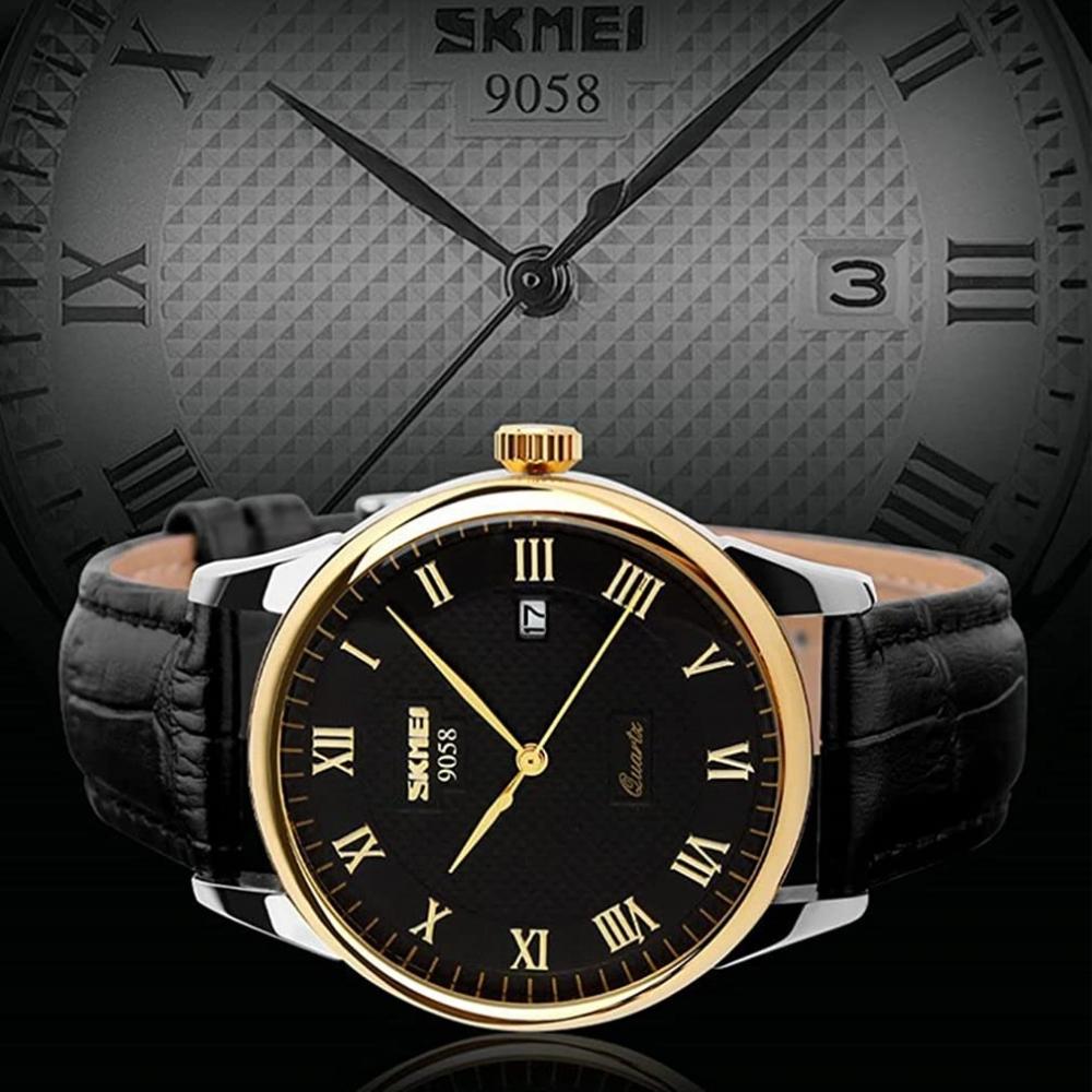 Watch for Men's Black Leather Belt Business Arm Watch Men's Waterproof Quartz Analog Stylish Classic Casual Simple Date Lightweight Men's Watch Father