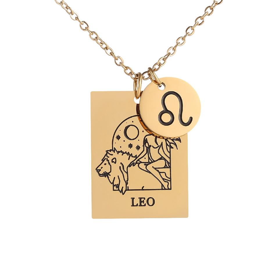 Htpwe Stainless Steel Twelve Zodiac Signs Pendant Necklace Women's Plated 18k Gold Couple Holiday Gift Necklace Party Zircon