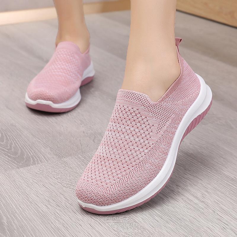 Fashion Women Flat Shoes Knit Woman Casual Slip On Vulcanized Shoes Female Mesh Soft Breathable Women's Footwear For Ladies Sneaker