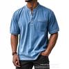 Men's Light Blue Short Sleeve Henley Shirt with Chest Pocket