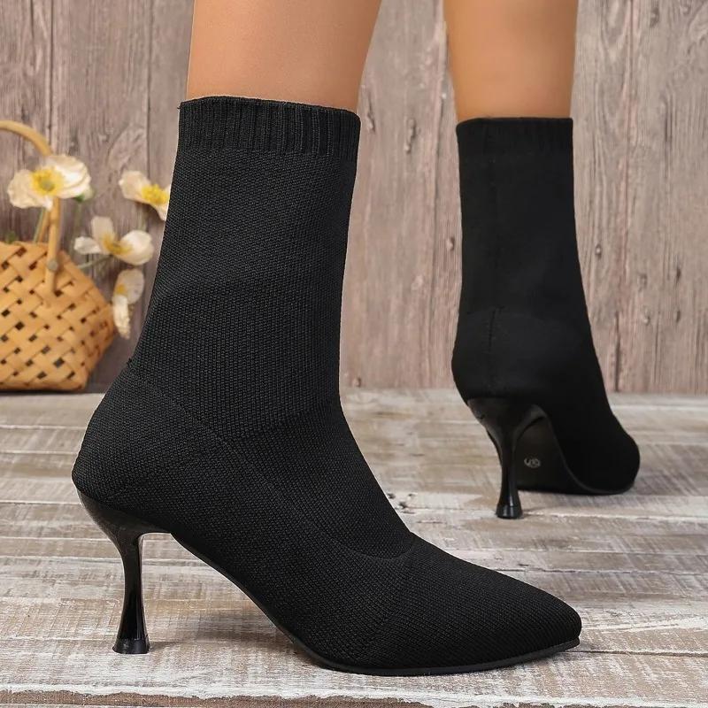 Winter Hot Selling High Quality Women's Boots Fashion Solid Color Pointed Toe Cloth Stiletto High Heel Women's Short Boots