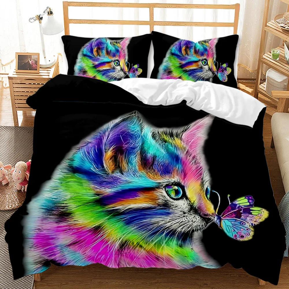 Cat Duvet Cover Set Cool Cat In Hat With Sharp Eyes Animal Twin Bedding Set Bedclothes Queen King Size Polyester Qulit Cover