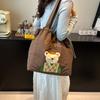 Casual Canvas Bag Korean Lazy Style Underarm Bag 2025 New Plaid Tote Bag Cute Cartoon Shoulder Bag