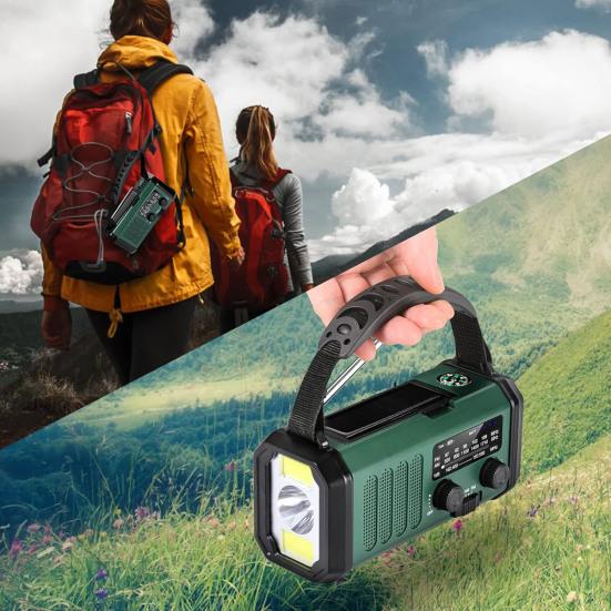 Hand Crank Emergency Radio with Flashlight SOS Alarm Compass Compact Waterproof Solar Powered Rechargeable AM/FM Radio