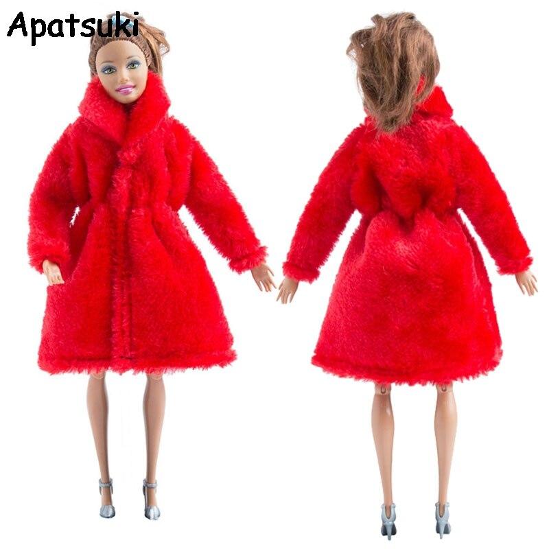 Red Winter Wear Warm Coat For Barbie Doll Outfits Fur Doll Clothing Doll Dress Clothes For Barbie 1/6 BJD Doll Accessories Toy