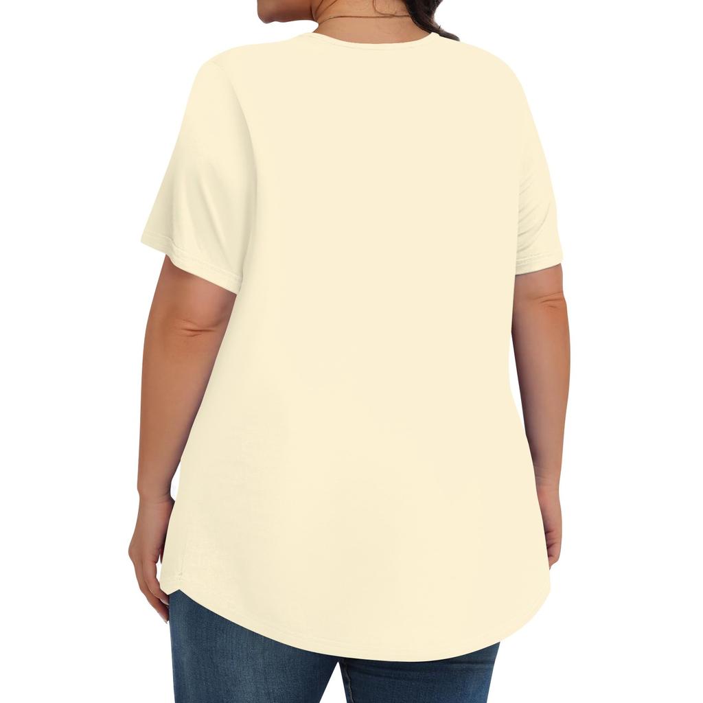 Women's Fashion Casual  Solid Color Round Neck Short Sleeve Top Womens Plus Size Tops