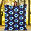 Evil Eye Blanket Turkish Nazar Spiritual Art Blanket Vintage Mid Century Flannel Blanket Sofa Chair Throw Blanket Travel Blanket