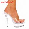 Transparent High Heels Fashion Model Metal Heel Rhinestone Crystal Sandals 14cm Heel 4cm Platform YKC