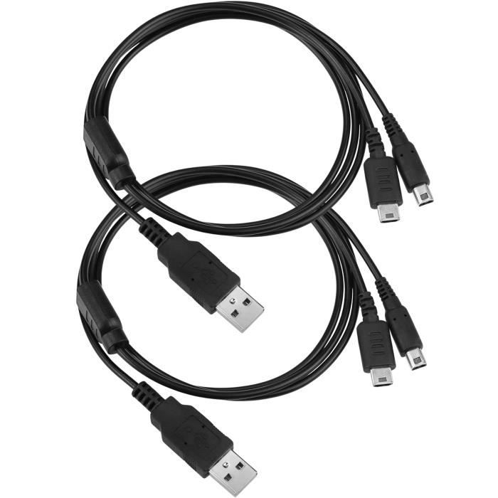 Compatible Nintendo 3DS Cable - Phonillico - Set of 2 - Length 1.2m - USB - Black
