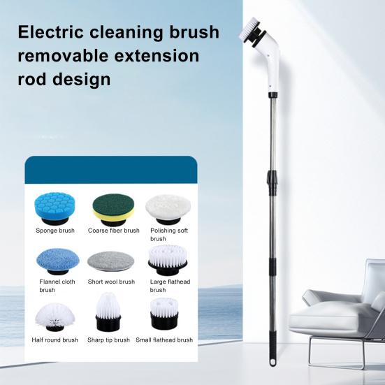 Electric Spin Brush Shower Scrubber with Long Handle IPX7 Waterproof Detachable Rechargeable Cordless Tile