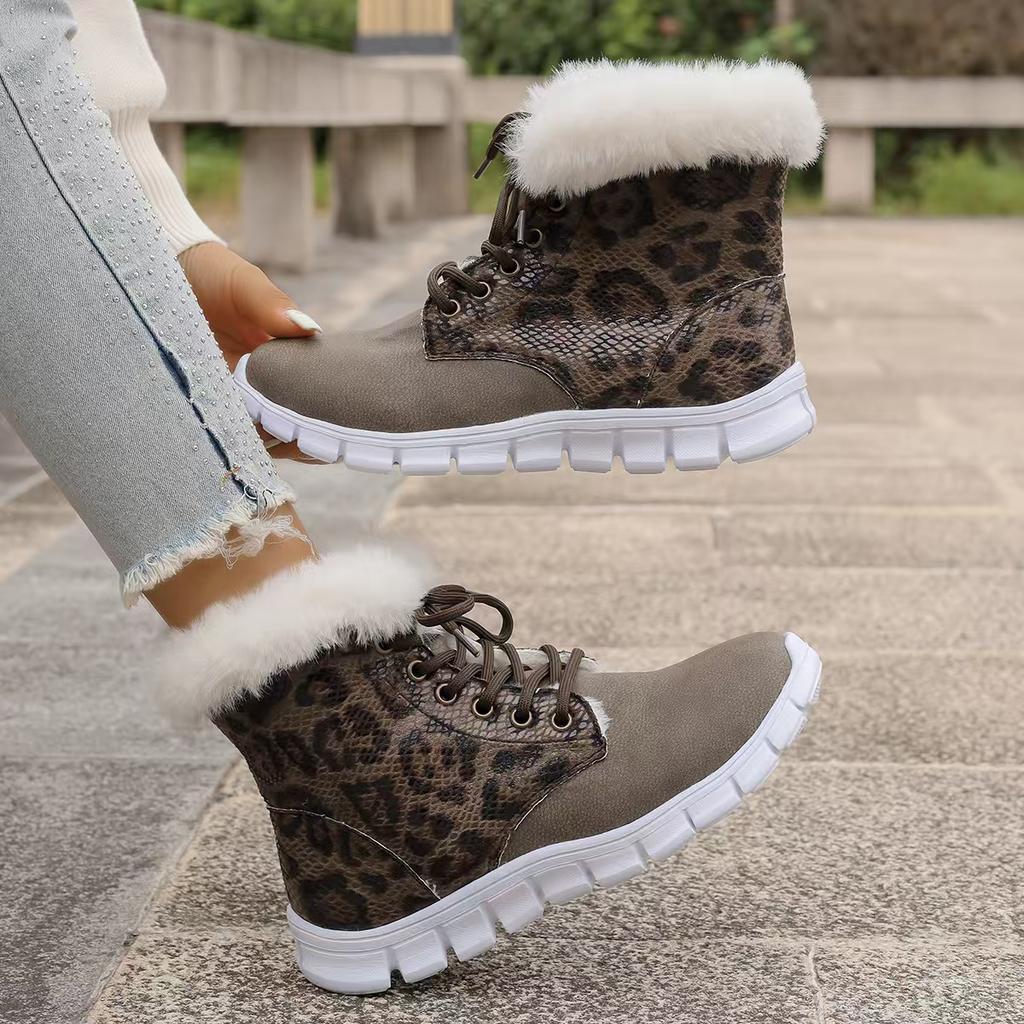Women Ankle Boots Winter Comfortable Warm Fluffy Boots Lace Up Soft Sole Platform Shoes Women Non Slip Thick Plush Snow Boots