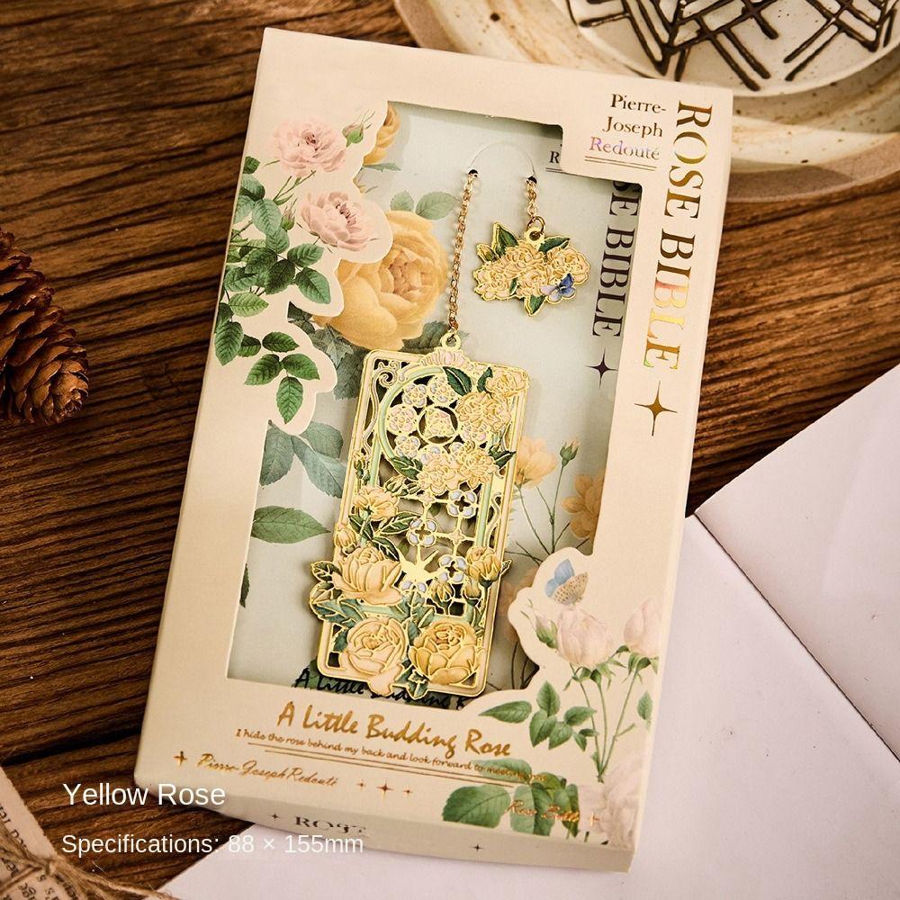 Pendant Hollow Bookmark Chinese Style Floral Painting Bookmark Retro Metal Bookmark Student