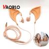 VAORLO 3.5MM Cat Earphones Cute Headset For Girl Children Support Volume Control Sprite Ear Headphones For Cellphone Computer